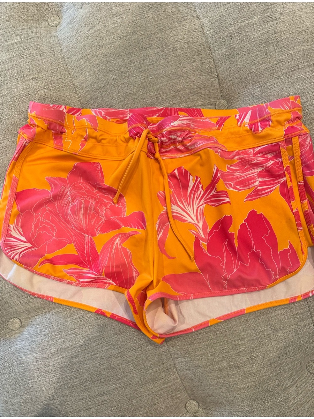 Athleta Orange Floral Drawstring Athletic swim shorts - Pink Accents